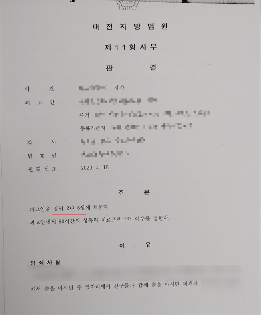 강간 - 징역 2년 6개월, 합의 후 집행유예